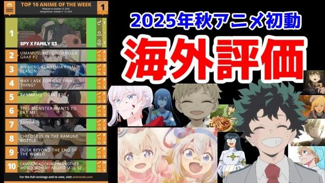 【2025年秋アニメの海外評価】Anime Trendingの初動が来たので主観解説【スパイファミリー・シングレ・ヒロアカ・さいひと・らんま・ガチアクタ・わたたべ・SANDA・チラムネ・ユウグレ】
