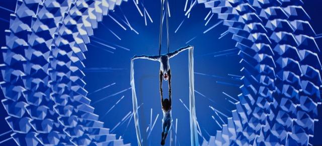 artist atisphere created projection mapping combined with arial acrobatics