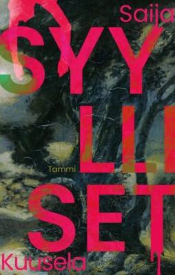 Syylliset-kirjan kannessa on taustalla epämääräinen maalaus, joka muistuttaa jotain metsämäistä. Päällä on kirjan nimi isoin punaisin kirjaimin.
