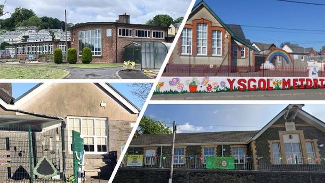Montage showing Ysgol Llansteffan, Ysgol Meidrim, Ysgol Pontiets and Ysgol Y Fro, the four Carmarthenshire schools proposed for closure.