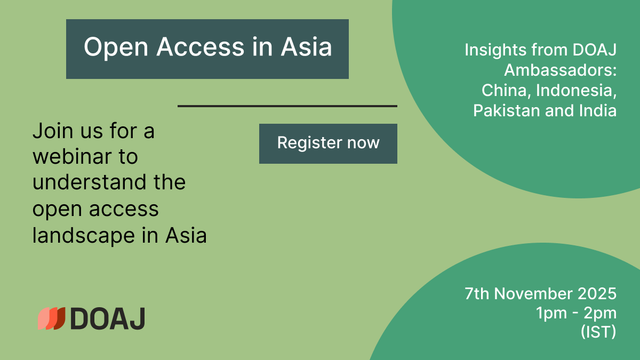 Information post about DOAJ Webinar OA in Asia on green background