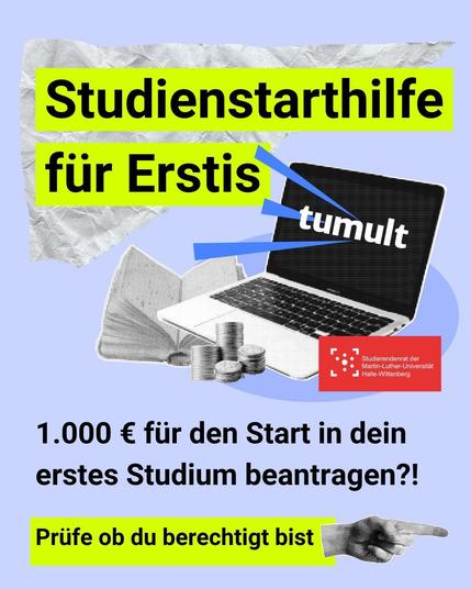 Studienstarthilfe für Erstis
1000€ für den Start in dein erstes Studium beantragen?! Prüfe ob du berechtigt bist (Pfeil nach rechts)