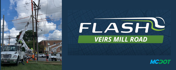 flash veirs mill road - mcdot logo - image of utility work truck