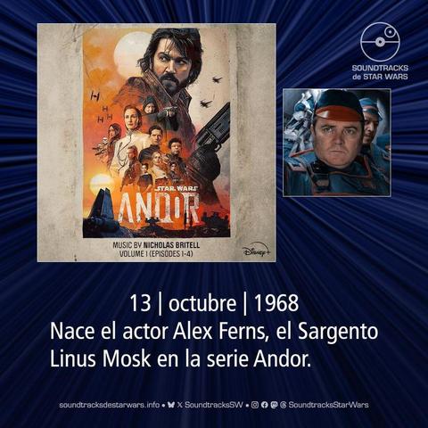 Portada de un soundtrack de Andor, y una foto de Linus Mosk. / Cover of an Andor soundtrack, and a photo of Linus Mosk.