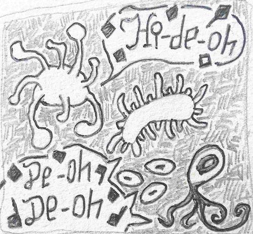 Gribouillis de micro-organismes chantant