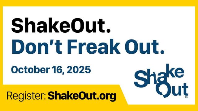 Alameda Post - A graphic that says "ShakeOut. Don't Freak Out. October 16, 2025. Register: ShakeOut.org."
