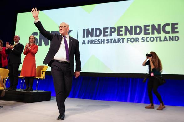 John Swinney, minsitro principal de Escocia tras su discurso en el 91º Congreso de su partido, SNP (Jeff J Mitchell)