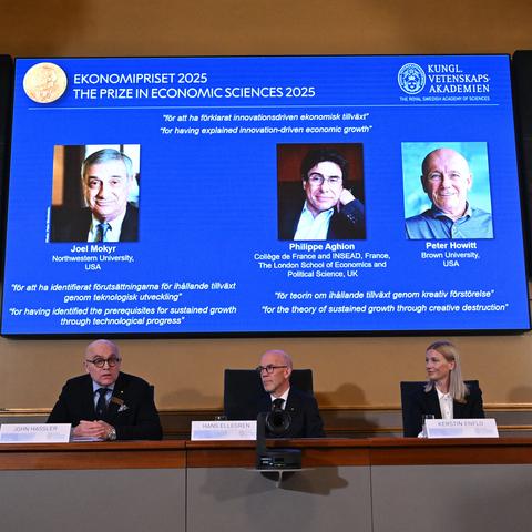 The Royal Swedish Academy of Sciences awarded the 2025 Nobel Memorial Prize in Economic Sciences to Joel Mokyr, Philippe Aghion and Peter Howitt.