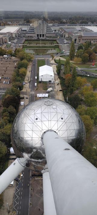View looking down from the top of the Atomium onto one of the spherical chambers.