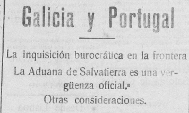 Na imaxe vese o titular dunha nova sobre a fronteira entre Galicia e Portugal