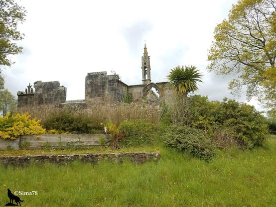Ruines d’une ancienne chapelle en pierre, entourées de végétation, avec un clocher partiellement debout et des murs en ruine, sous un ciel nuageux.
Ruins of an ancient stone chapel, surrounded by vegetation, with a partially standing bell tower and crumbling walls, under a cloudy sky.
Ruinas de una antigua capilla de piedra, rodeadas de vegetación, con un campanario parcialmente en pie y muros derruidos, bajo un cielo nublado.