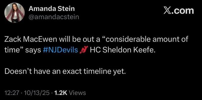 Sheldon Keefe: Zack MacEwen will be out a “considerable amount of time”. No exact timeline yet.