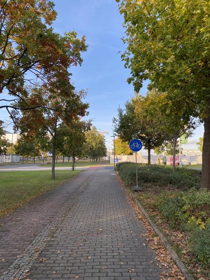 Radwegschild neben Gehweg