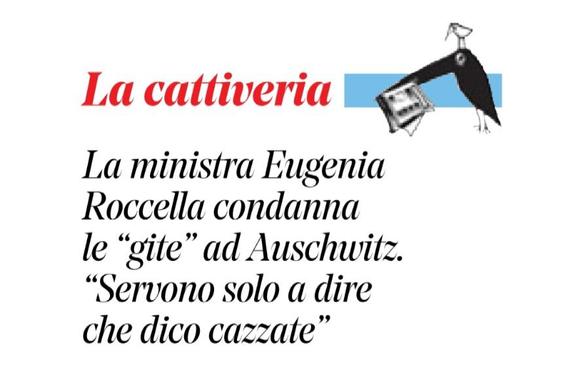 La ministra Eugenia Roccella condanna le “gite” ad Auschwitz.
"Servono solo a dire che dico cazzate"