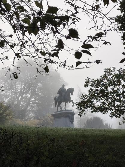 Reiterdenkmal im Nebel.