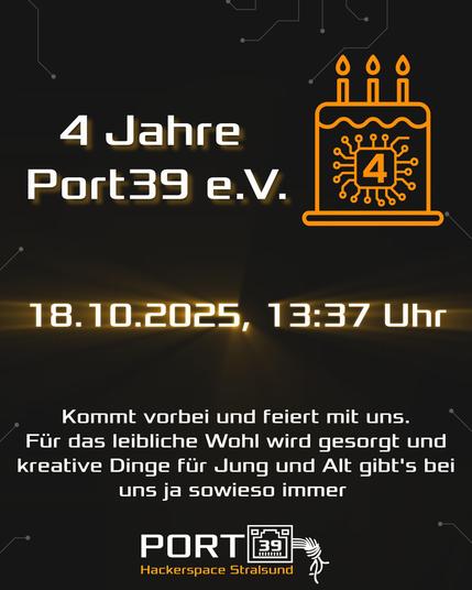 Einladung zur 4 Jahre Port39 e.V. Party am 18.10.2025 um 13:37 Uhr