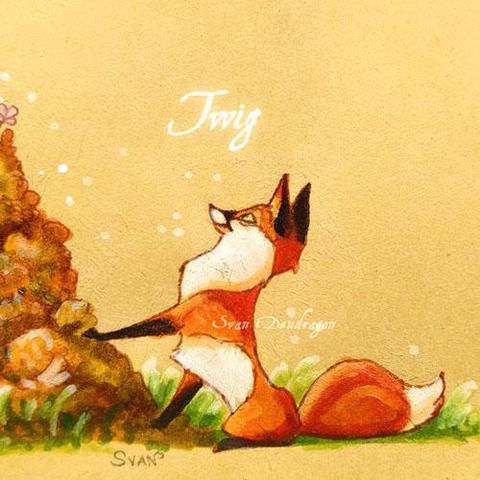 Drawing of Twig, a red fox.