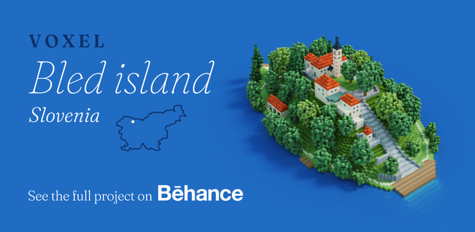 Image of Bled island, built with voxels