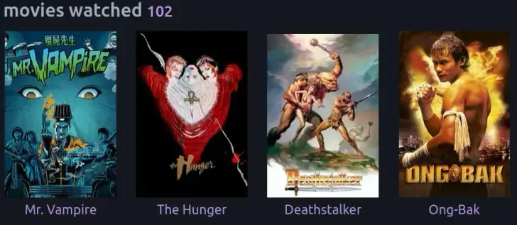 Screenshot of my last four watched movies on Eggplant.place