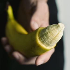 partially peeled banana