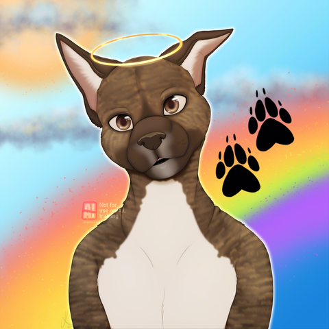A digital, stylized portrait of a brindle pitbull mix.
In loving memory of Evon.