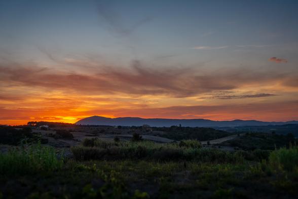 looking out over serra de montejunto in portugal just after sunset