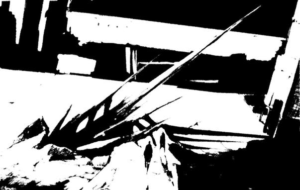 Black and white environment painting featuring spikes bursting through the ground
