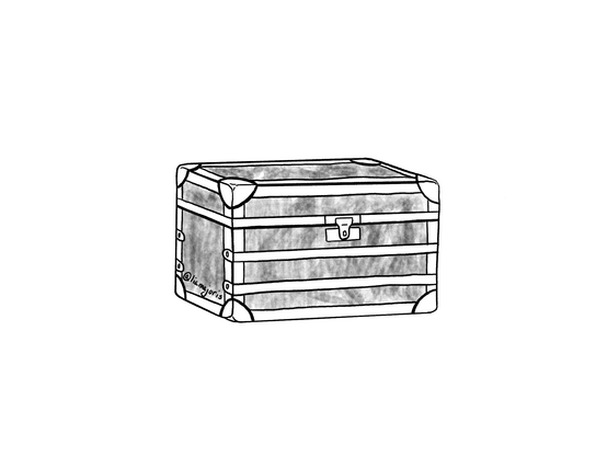A digital ink drawing of an old-timey steam trunk with a latch on the front.
