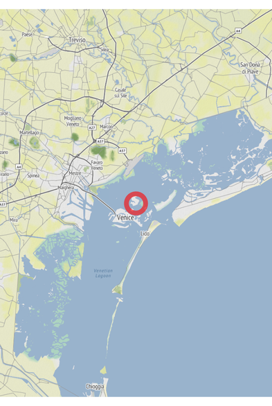 Map of the location of the observation: Murano, 30141 Venezia VE, Italia, (latitude: 45.46, longitude: 12.35).