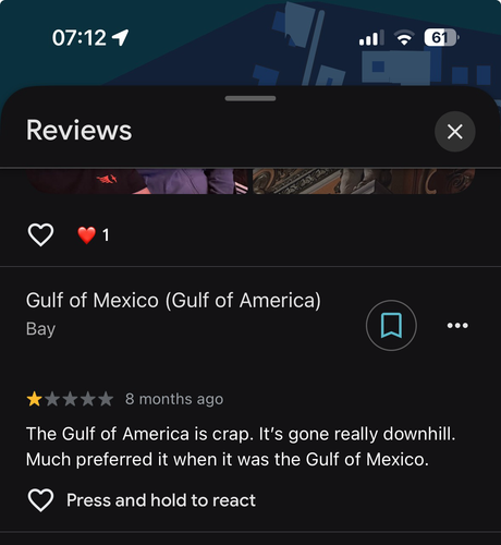 Review of the Gulf of Mexico- it’s gone downhill since it’s become the gulf of America