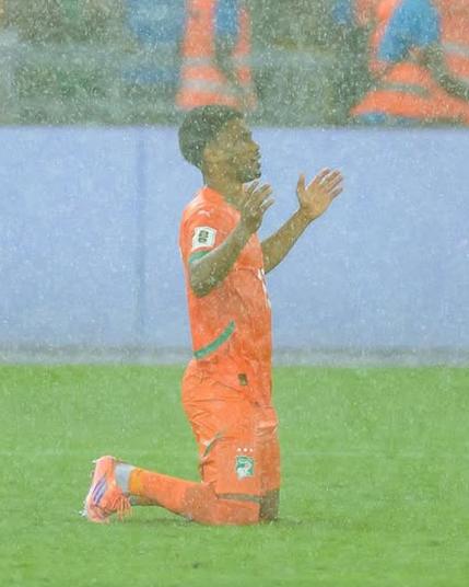 Amad celebrates his goal for Ivory Coast v Kenya.