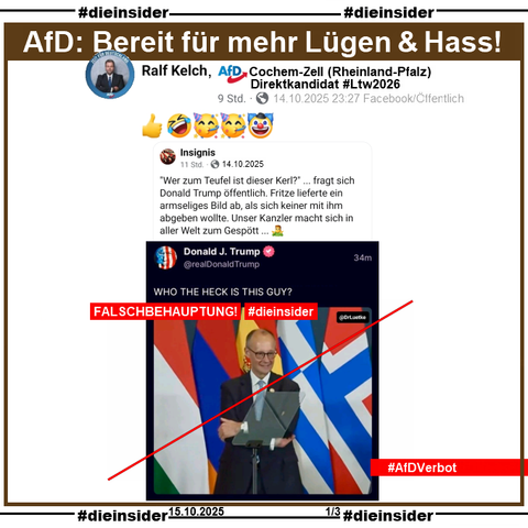 Hier zeigen wir ein Bild von Ralf Kelch von der AfD Cochem-Zell in Rheinland-Pfalz und Direktkandidat zur Landtagswahl 2026 mit "Es ist Zeit zu gehen! AfD Verbot."