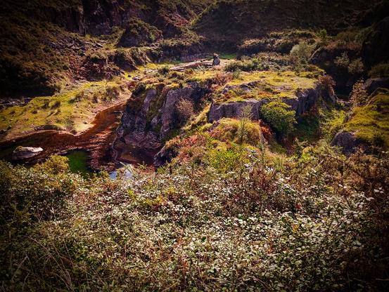 The mountainous landscape pierced by the work of the dwarves.