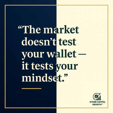 Half navy, half cream split visual with balanced typography