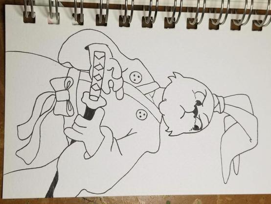 Ink drawn outline of Usagi Yojimbo looking determined.