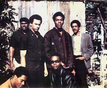 Original six members of the Black Panther Party (1966): Top left to right: Elbert "Big Man" Howard, Huey P. Newton (Defense Minister), Sherwin Forte, Bobby Seale (chairman);
Bottom: Reggie Forte and Little Bobby Hutton (Treasurer).