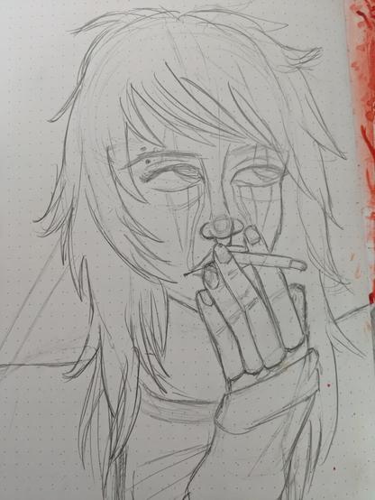 Jist a sketch of a girl, smoking a cigarette, with clown makeup and the scene hairsyle