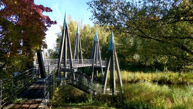 Rhizomatische Brücke - (rhizome bridge) in the Britzer Garten, Berlin, Germany. October 2025.