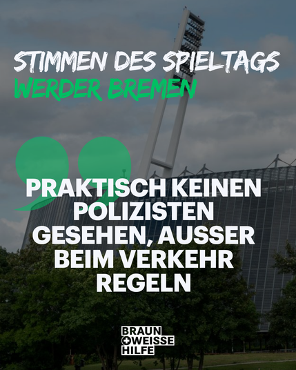 Zitat Stimmen des Spieltags im Fan-Feedback: "Praktisch keine Polizisten geseheen, außer beim Verkehr regeln."     
