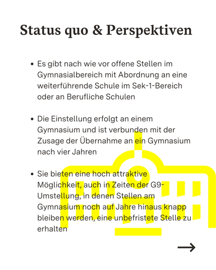 Infotafel zu Einstellungsmöglichkeiten für Gymnasiallehrkräfte