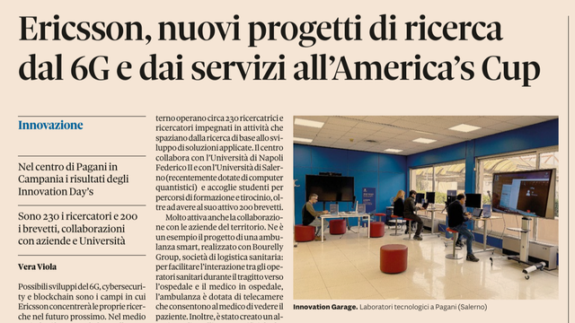 Ericsson, nuovi progetti di ricerca dal 6G e dai servizi all’America’s Cup