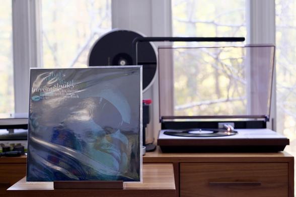 Stanley Turrentine - That's Where It's At LP cover.

A portrait of Stanley Turrentine, tinted blue, sunglasses on, looking to the right.

The black LP plays on a vintage, restored Bang & Olufsen Beogram 4000 linear-tracking turntable to the right.
