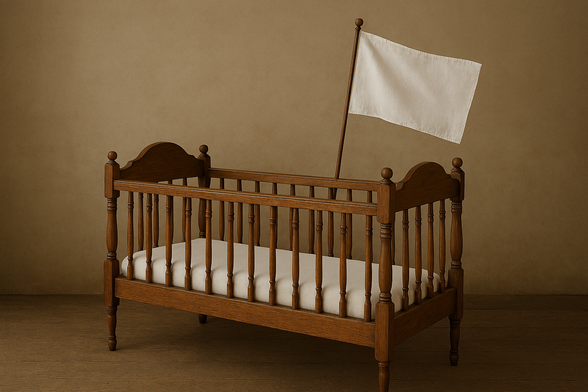 Cuna con una bandera blanca