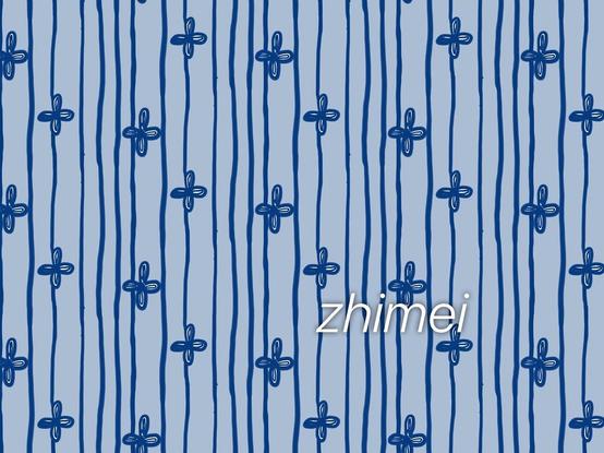 背景薄水色にくすんだ青い線で小花と縦縞模様