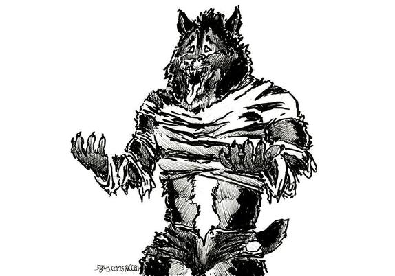 Werewolf notices his new shirt is ragged...