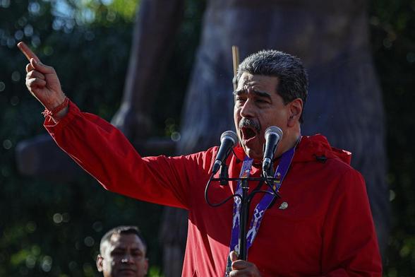 El presidente de Venezuela, Nicolás Maduro, durante una manifestación para conmemorar el Día de la Resistencia Indígena, el 12 de octubre de 2025, en Caracas. (JESUS VARGAS / Getty Images)