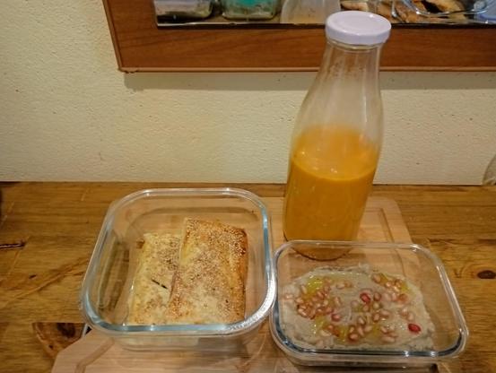Crema de calabaza, Mutabal, hojaldres de higo