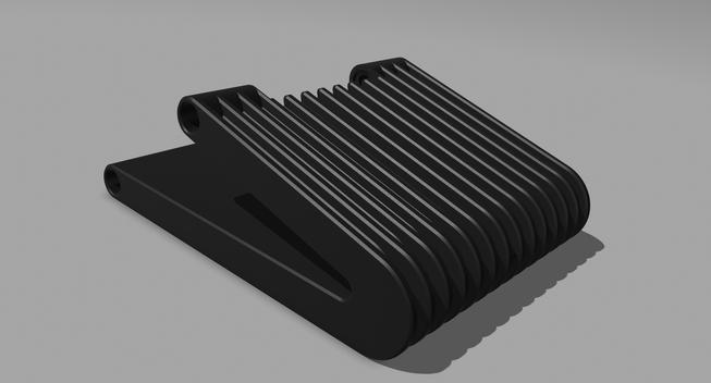 Rendering of the monitor stand from side behind. One can see the ribs which spans over the entire surface. These are the problems when it comes to print with FDM.