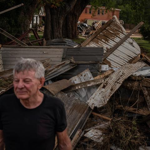 Roger King, a resident of Canton, N.C., shortly after Hurricane Helene struck. The deadly storm hit western North Carolina a year ago and the town is still operating out of trailers and awaiting some federal funds.