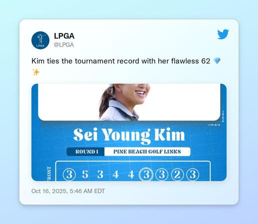 Kim ties the tournament record with her flawless 62 💎✨ https://t.co/OQAWUy24p3